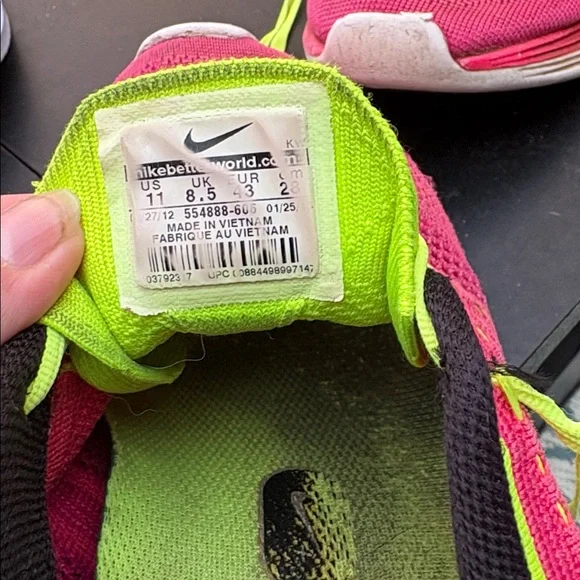 Nike Women's Pink and Neon Green Running Sneakers - Picture 5 of 6